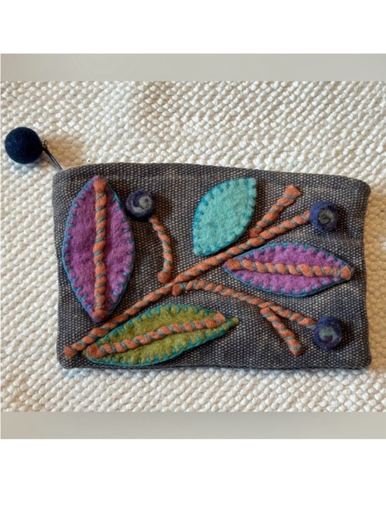 Rising Tide Handbags - Rising Tide Felted Wool Clutch Pouch Floral Boho Artisan Nepal